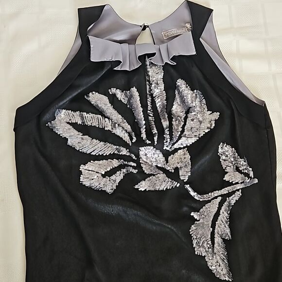 YaYa & Co Women's Sequins Open Back Top With Tie Front Black/ Silver Medium - Picture 11 of 16